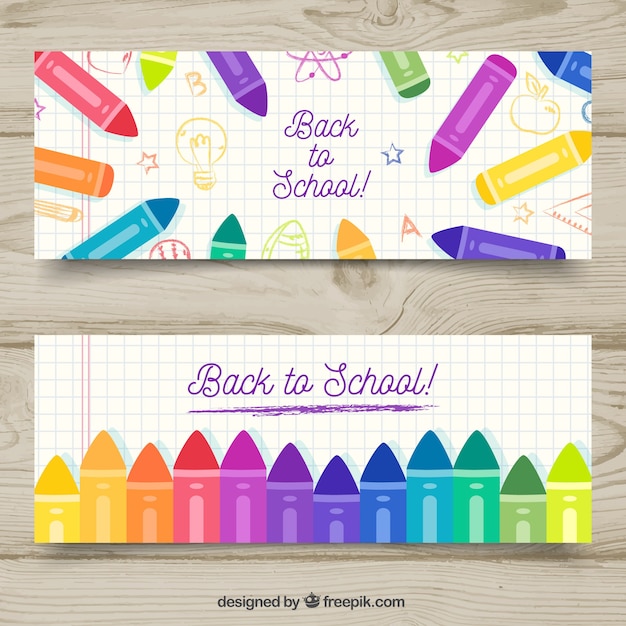 Back to school banners collection with colored pencils