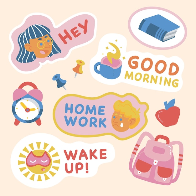 Back at school beautiful children's stickers for studying