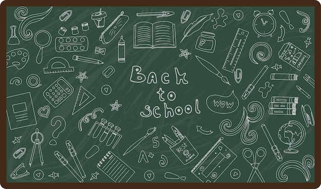 back to school big vector doodle set handdrawn school supplies flat icons cartoon illustrations