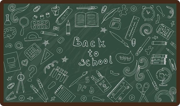 Back to school big vector doodle set handdrawn school supplies flat icons cartoon illustrations