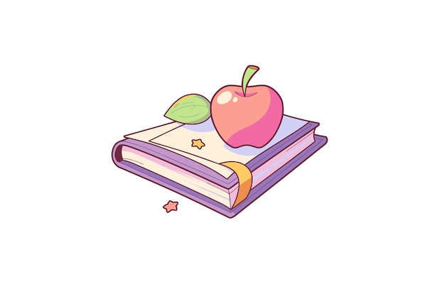 学校に戻る本とアップルのベクトル フラット イラストアップル フラット アイコンが付いたベクトルの本