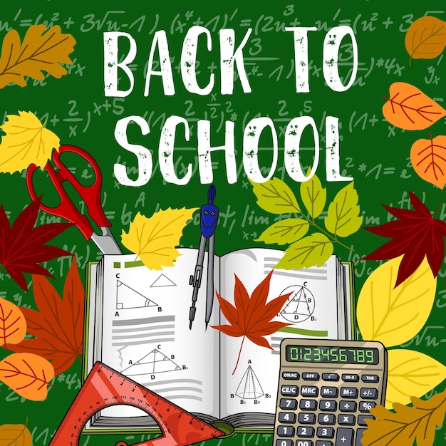 Back to School books and chalkboard vector poster