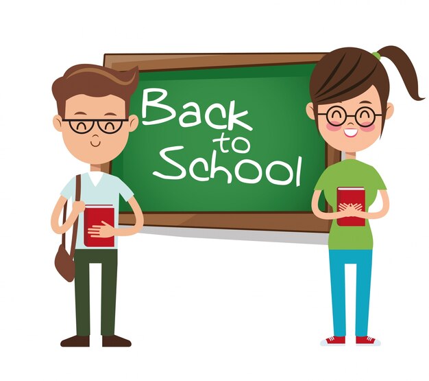 Back to school boy and girl student backpack and book