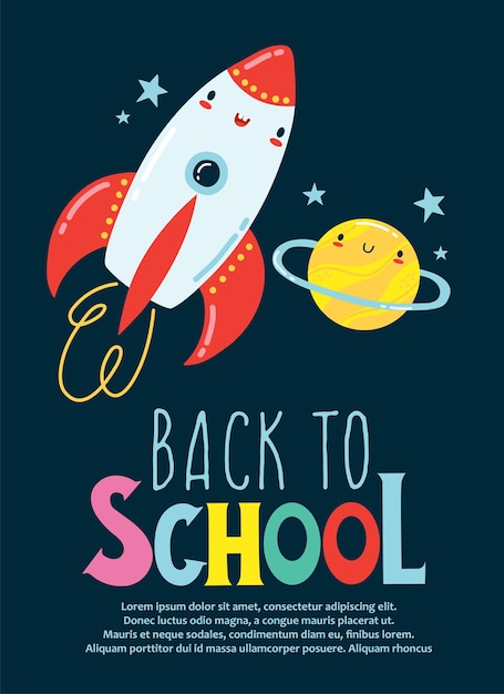 Vector back to school card kawaii cute cartoon character for kids vector illustration