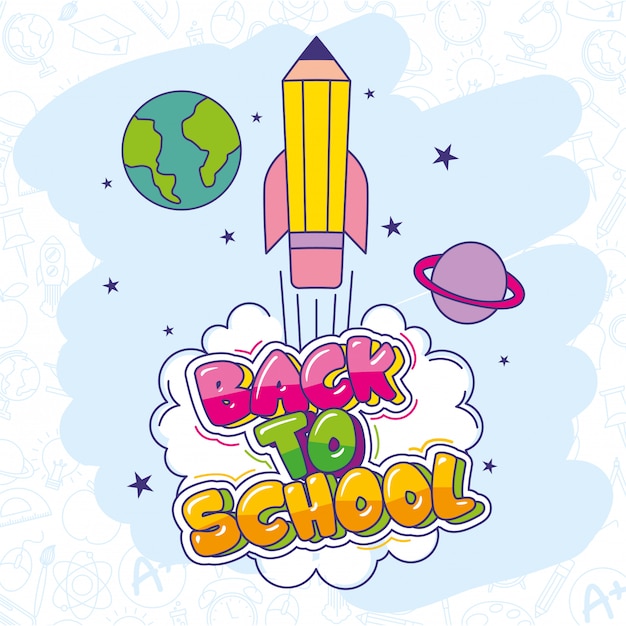 Back to school card with cartoons