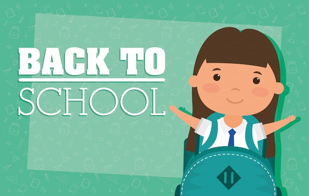 Vector back to school card with student girl