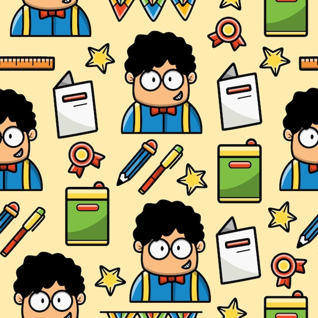 Back to school cartoon doodle seamless pattern design