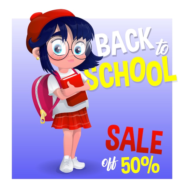 back to school cartoon girl