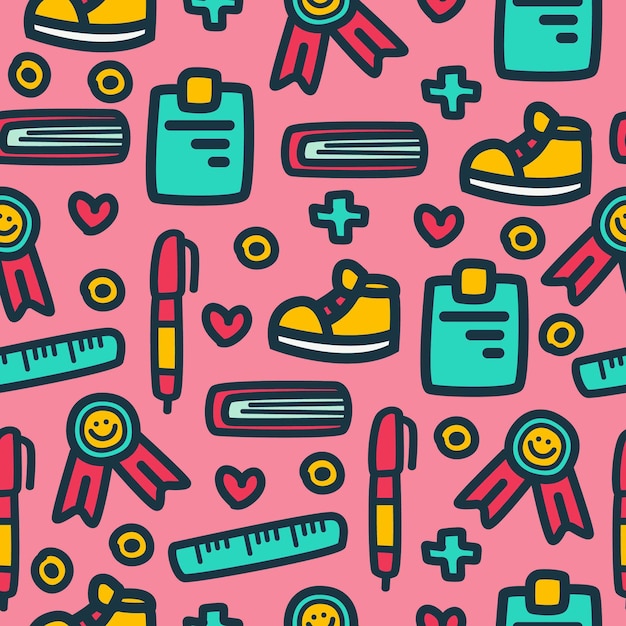 Vector back to school cartoon seamless pattern