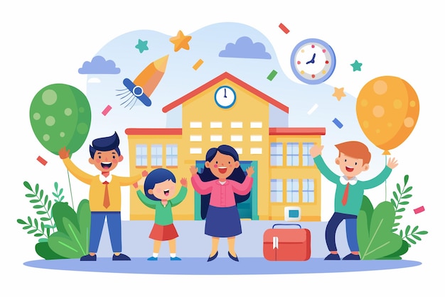 新しい学年のベクトルイラストを祝う"Back to School"