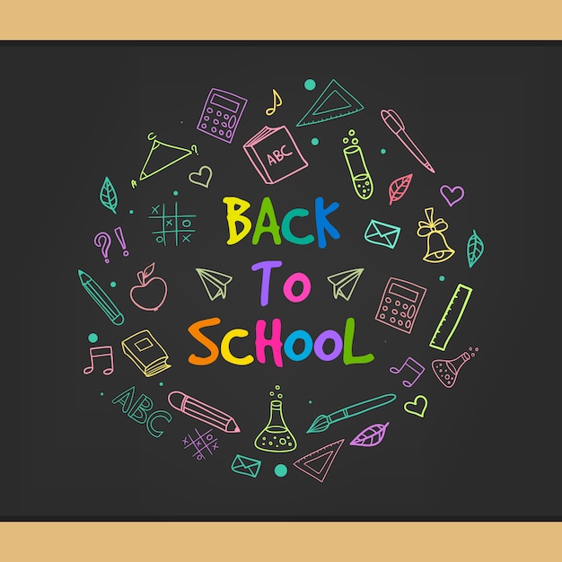 Back to school chalk doodle background on blackboard