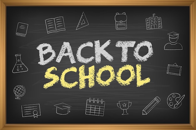 Back to school in chalk doodle style on blackboard