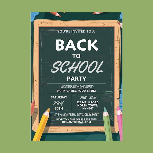 back to school chalk green invitation