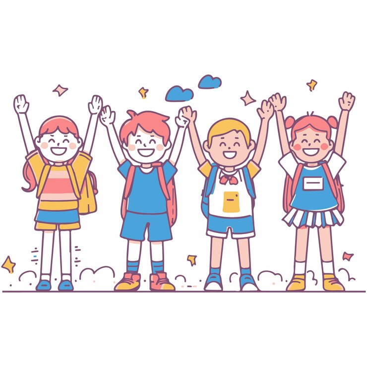 Vector 학교 로 돌아가는 캐릭터 세트