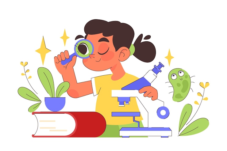 Vector back to school children doing school subject research happy