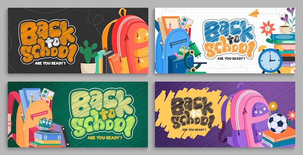 back to school clipart banners set school educational greeting text clip art with drawing elements