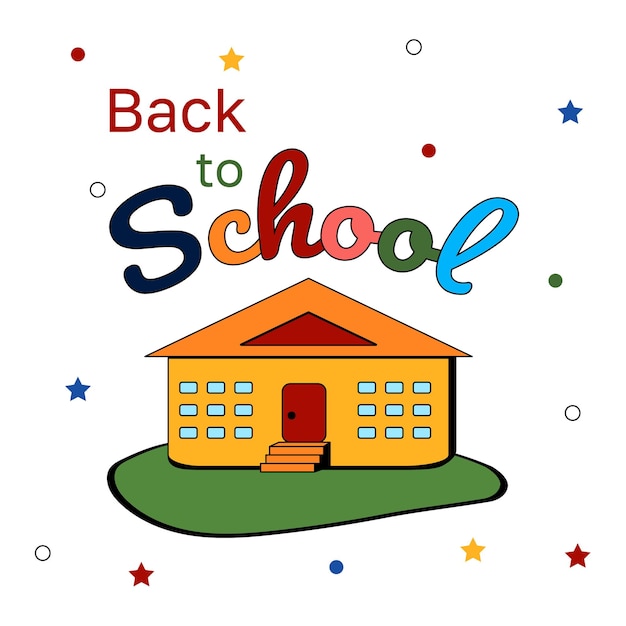 back to school color card vector illustration school building in flat design isolated image icon design element for banner sticker cover postcard icon book illustration poster web element