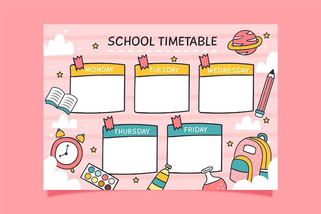 Vector back to school colorful timetable