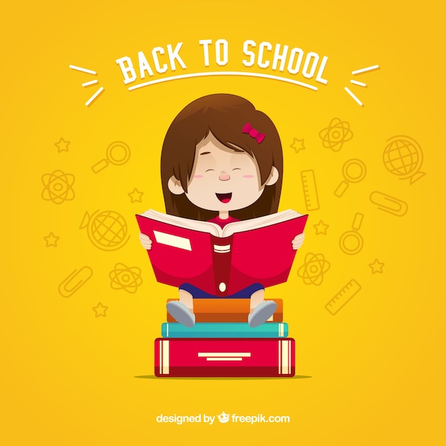 Vector back to school composition with flat girl