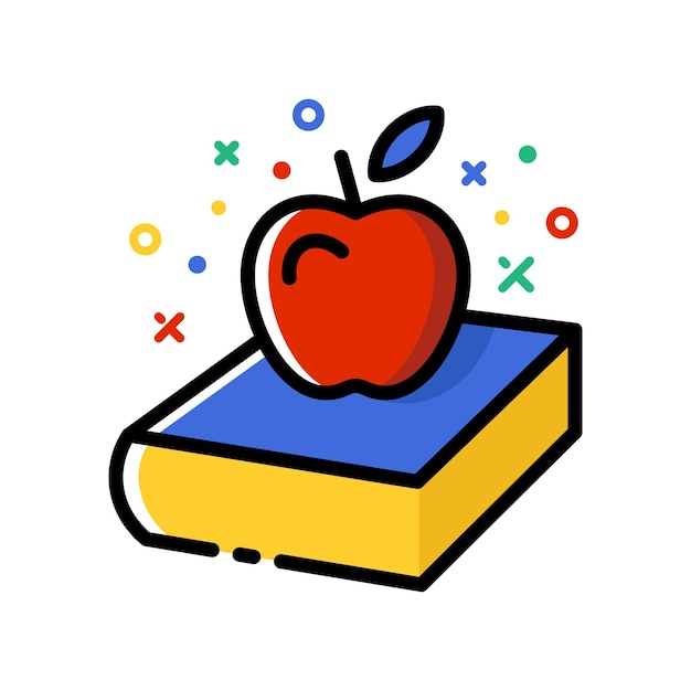 Vector back to school concept colourful vector illustration apple on book icon