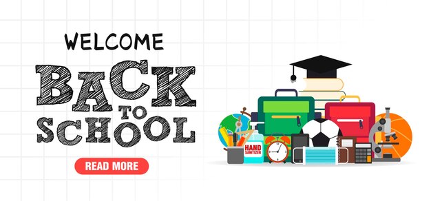 Back to school concept design flat banner Welcome back to school School icon Vector illustration