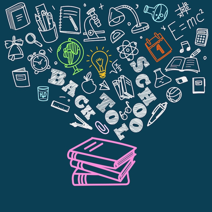 Vector back to school concept falling icons to the books