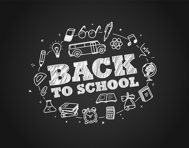Vector back to school concept. hand drawn elements. chalk on schooldesk