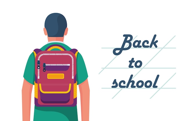 Back to school concept schoolboy with backpack concept education vector typography poster