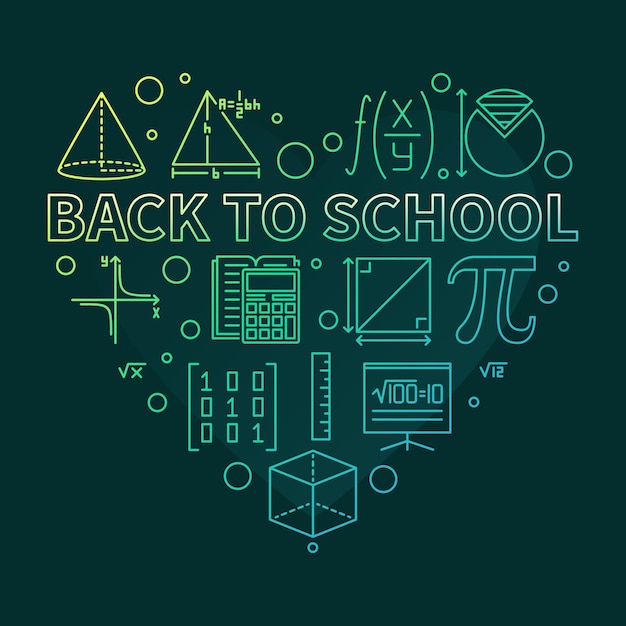 Back to School concept vector outline heart shape colored banner Vector illustration