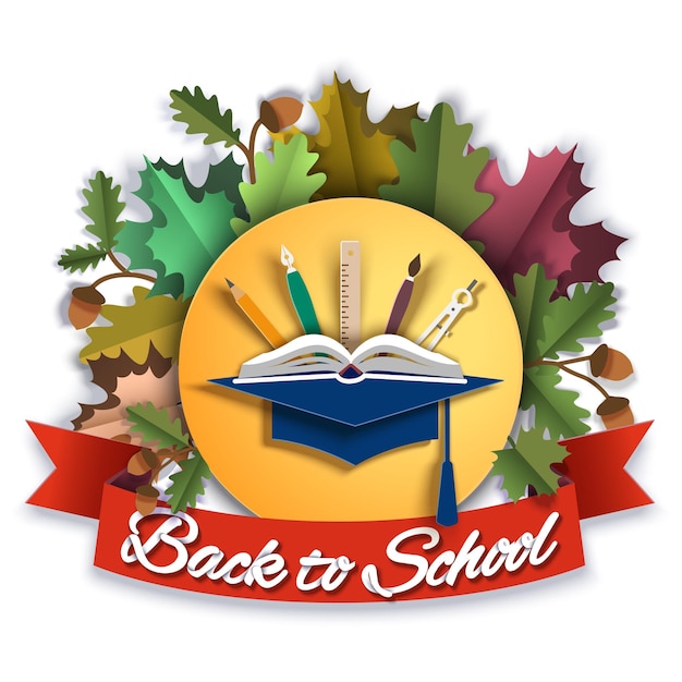 Vector back to school concept vector paper cut illustration