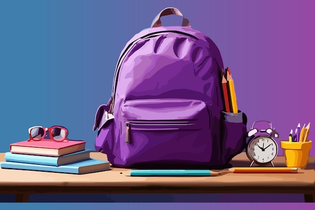 Vector back to school concept with backpack and supplies new school year background