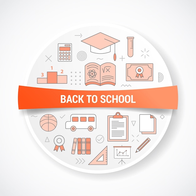 Back to school concept with icon concept with round or circle shape illustration