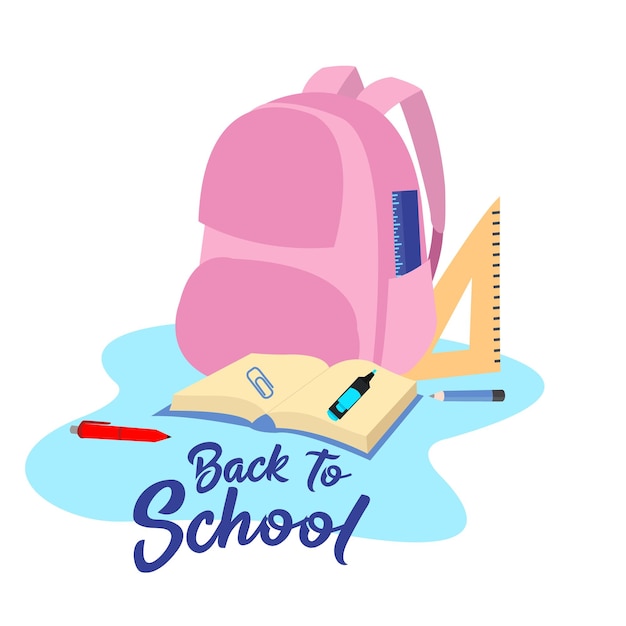 Back to school concept with illustrations of bags books and more