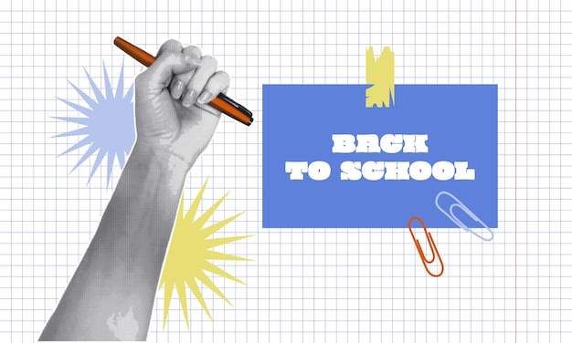 back to school creative halftone collage design