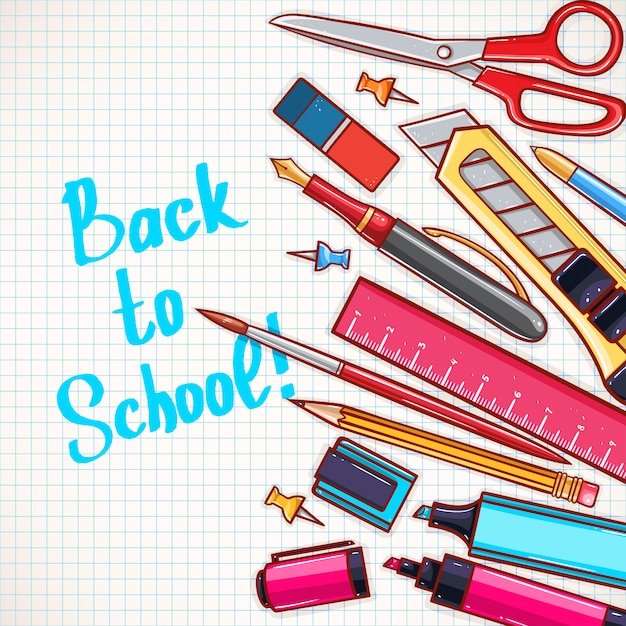 Vector back to school. cute background with different stationery.