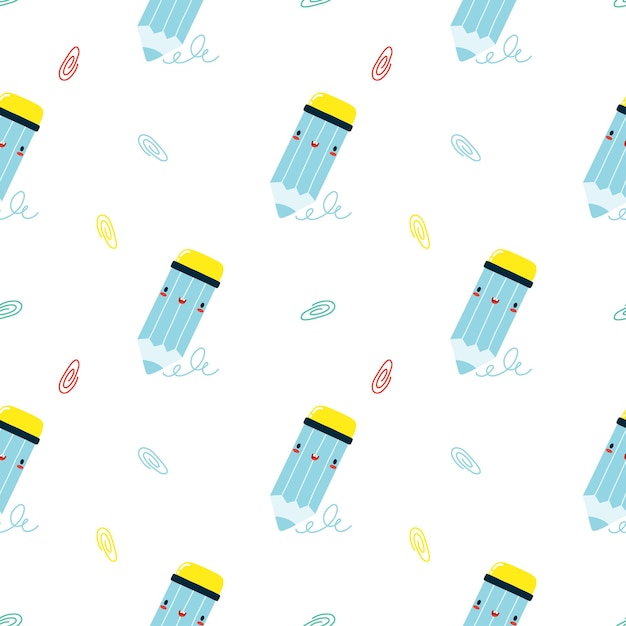 Back to school cute kawaii pencil seamless pattern by kids illustrations School children vector illustration characther