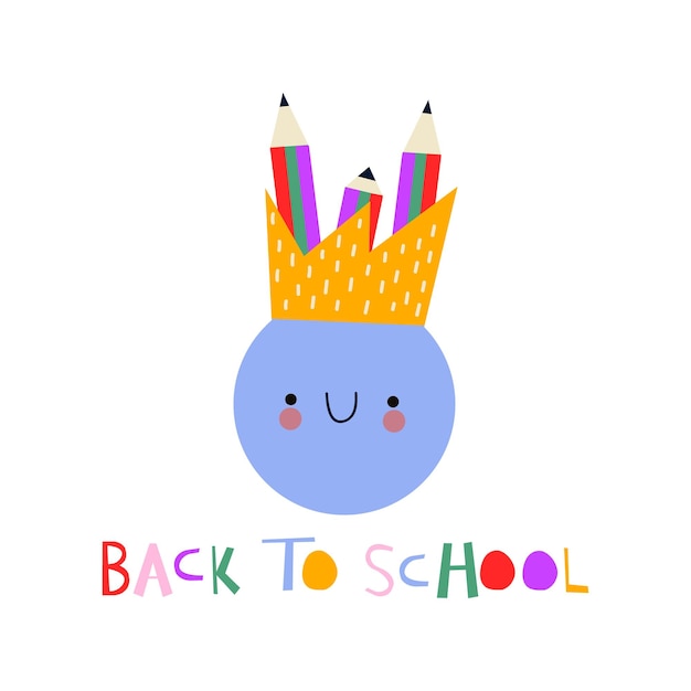 Back to school Cute vector illustration for a poster banner or card with a cartoon vase with brigh