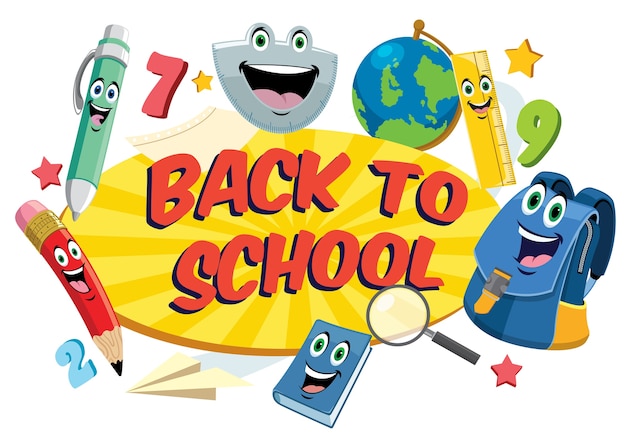 Back to school design in funny cartoon style