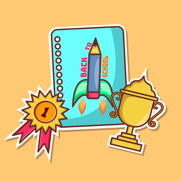 Back to school design vector, pencil, trophy and book illustration for icon