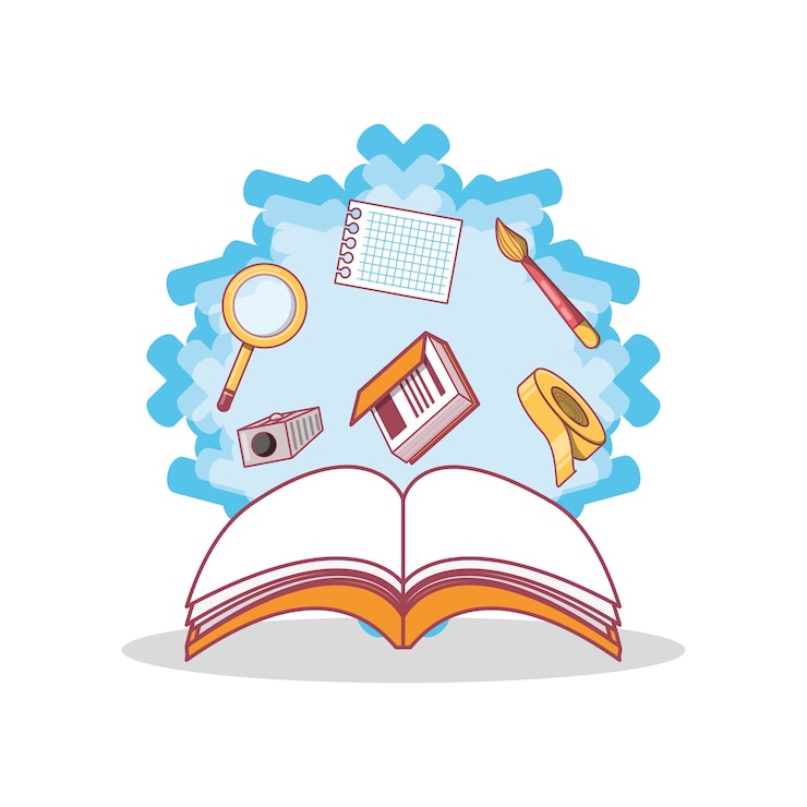 Vector back to school design with book and school supplies around