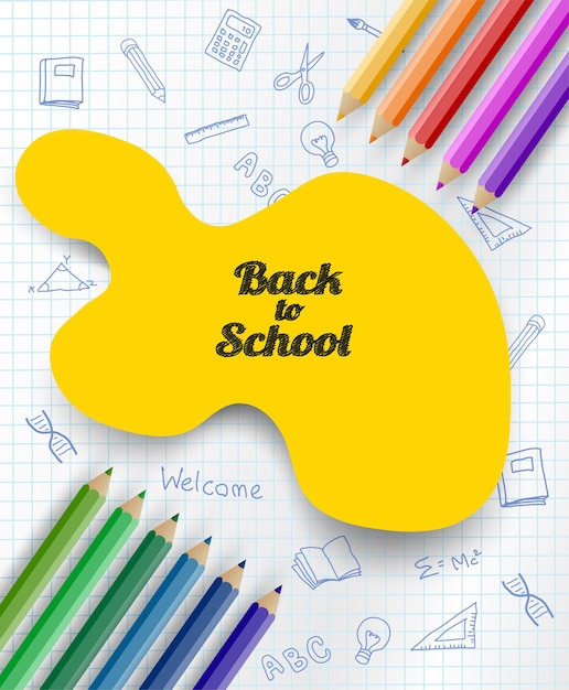 Vector back to school design with hand drawn on notebook paper light and shadows vector