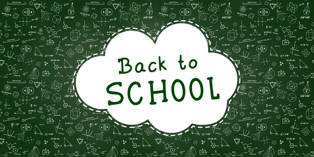 Vector back to school design with science drawings on a chalkboard as background