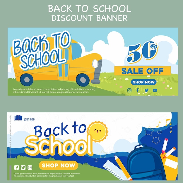 Vector back to school discount banner template