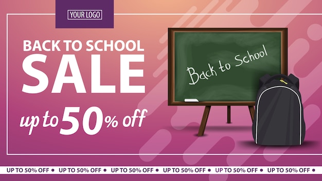 Back to school, discount horizontal web banner for online store 