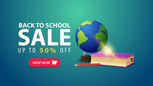 Back to school, discount web banner in minimalist style with globe