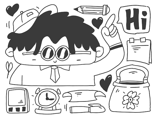 back to school doodle cartoon kawaii design