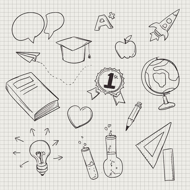 Vector back to school doodle icons on notebook page vector illustration