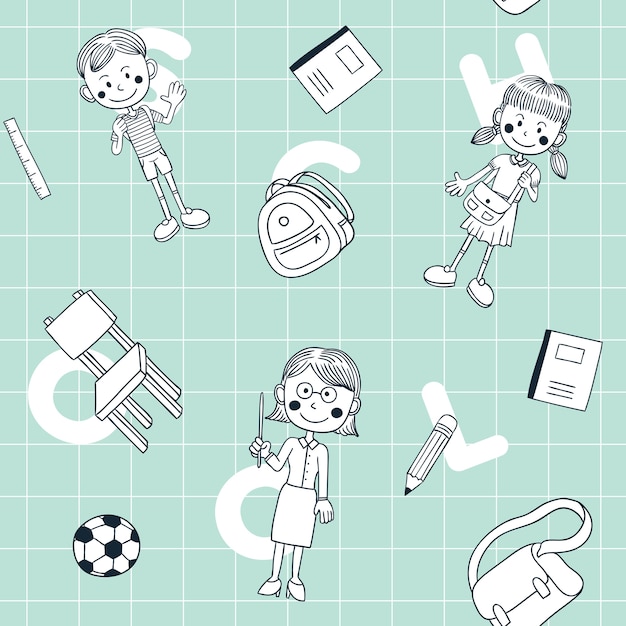 Back to school doodle seamless pattern