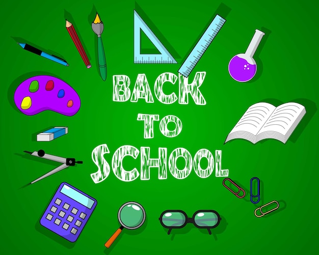 Vector back to school in doodle tools style with chalk character