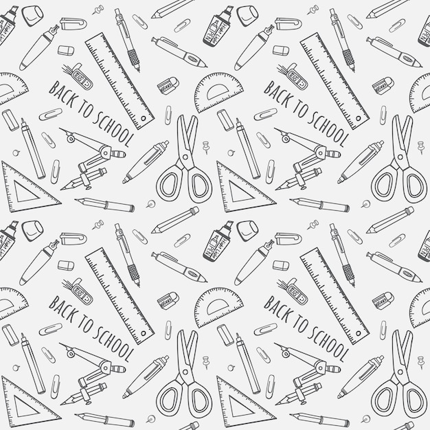 Back to school doodles seamless pattern 